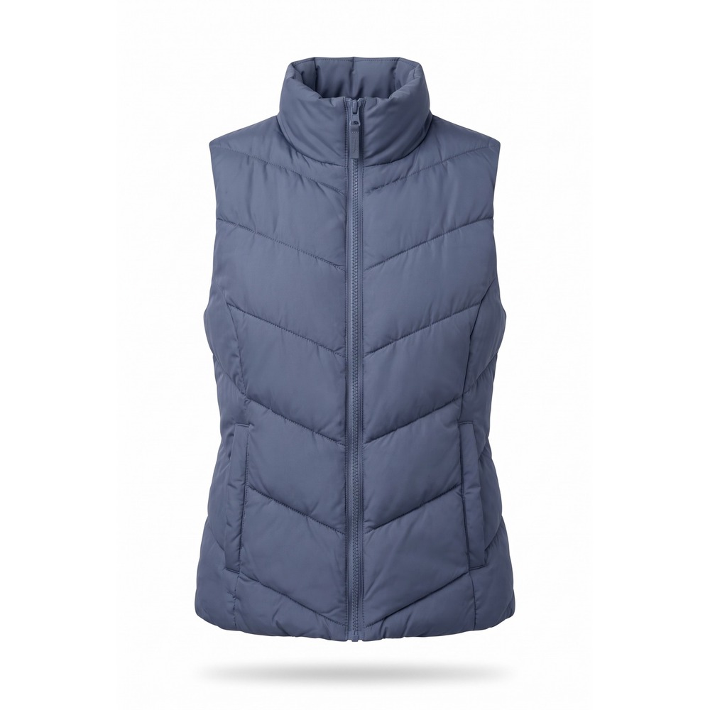 Cole Haan Womens Blue Chevron Quilted Puffer Vest Small S P Full Zip Sleeveless